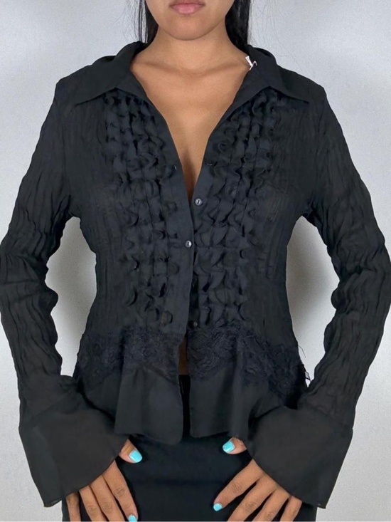 Tops - Y2k gothic Black ruffle button up blouse